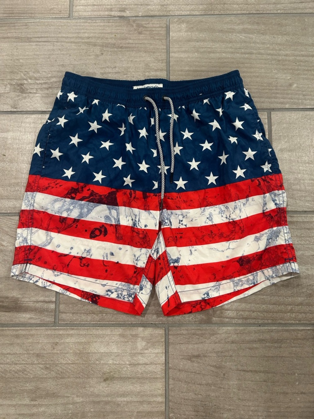 Men's American Flag Swim Trunks - Navy, Red & White
